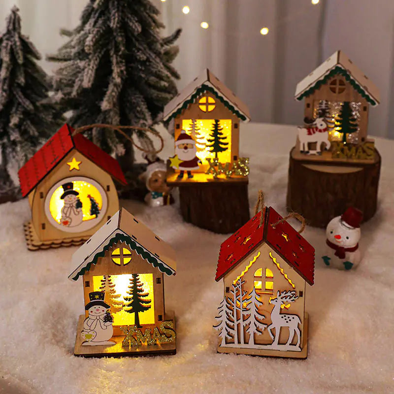 Nordic Style LED Wooden House Christmas Decor Piece
